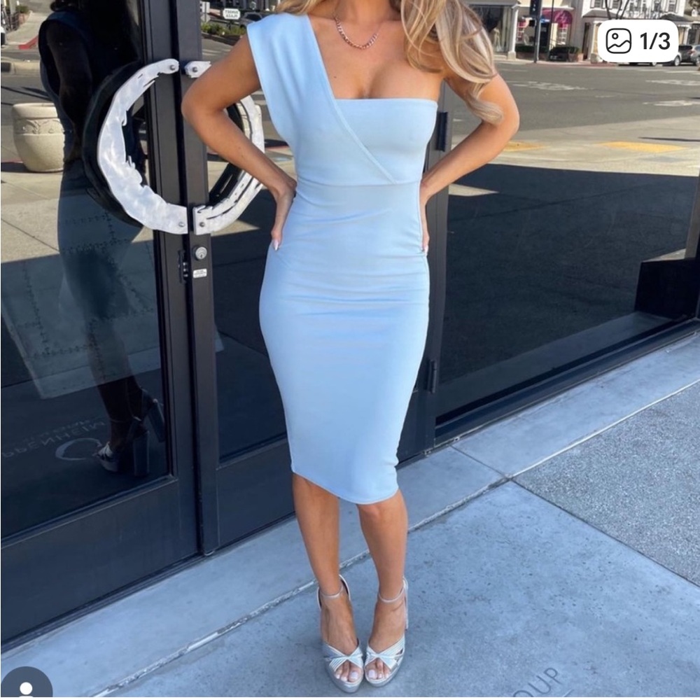 PrettyLittleThing Light Blue One-Shoulder Dress - sz 10